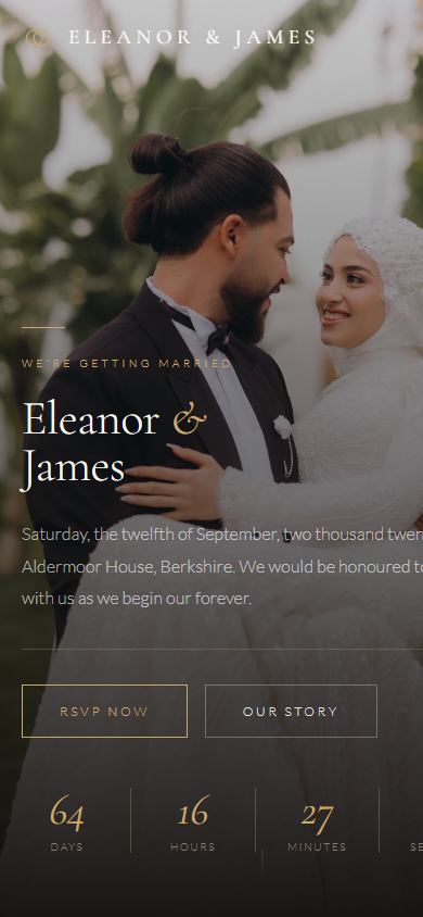 Preview of the Eleanor and James digital invitation on a phone